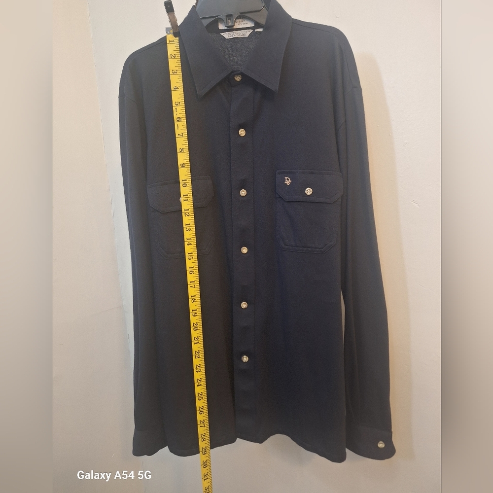 Vintage Christian Dior Mens Navy Blue Long Sleeve Shirt Size Large